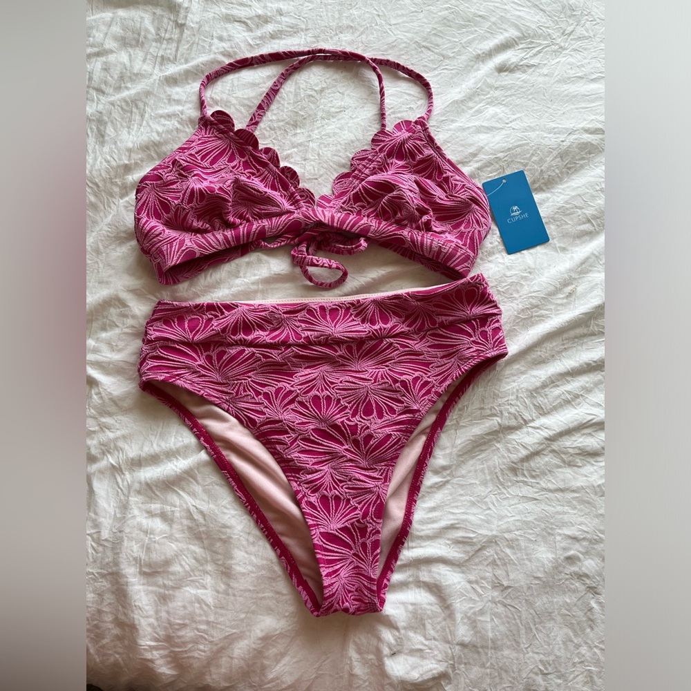 Cupshe floral pink high waisted bikini